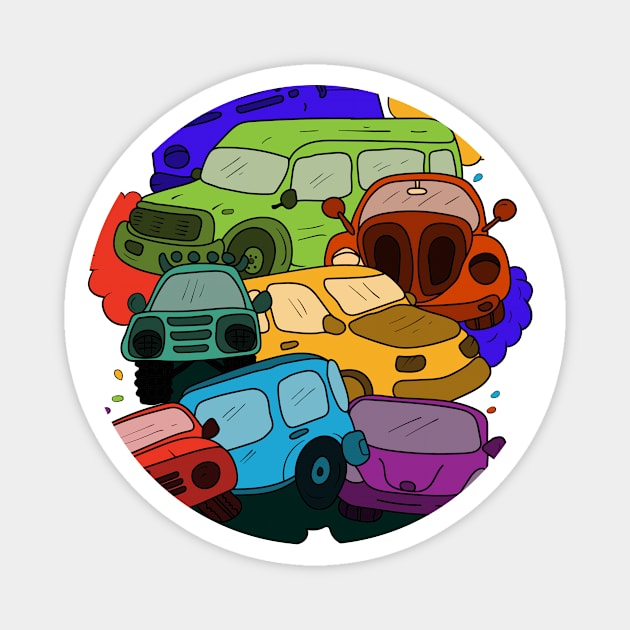Colorful car in doodles art Magnet by Bequeen